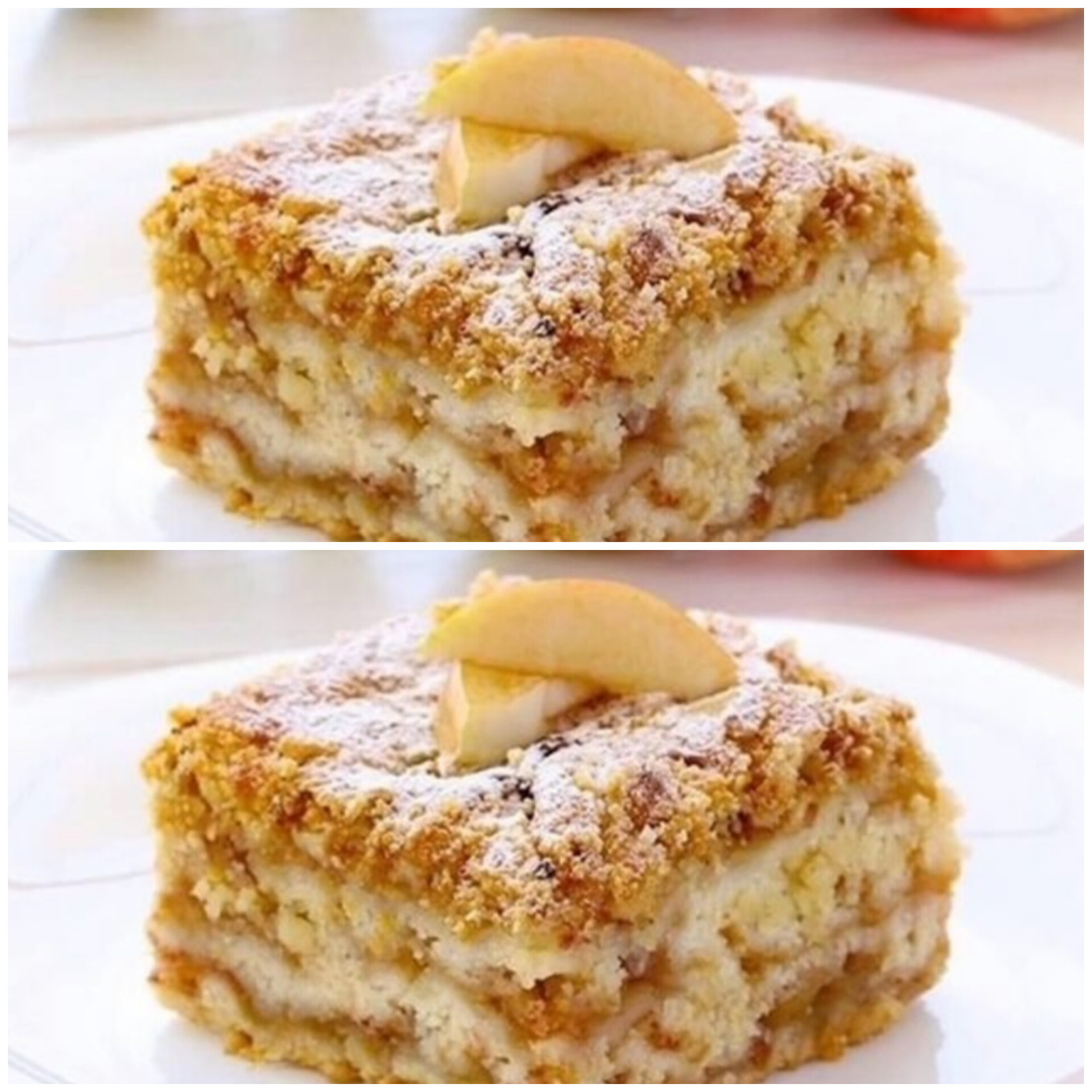 Чак е невероятно колко е лесен! Не меся тесто, само смесвам сухите съставки и ръся в тавата - супер СОЧЕН ябълков пай!