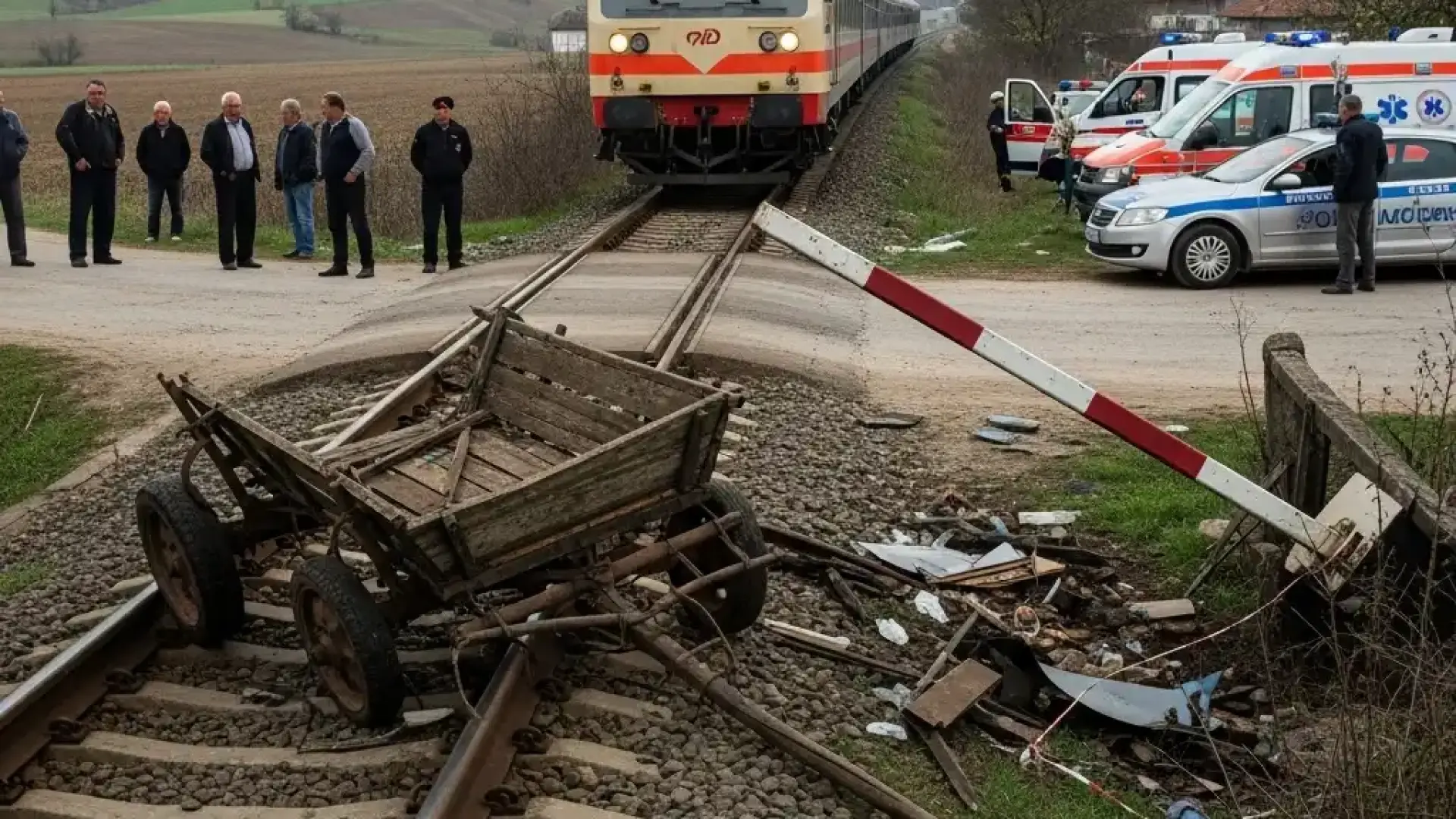 Извънредно! Адска катастрофа с влак и каруца, има..