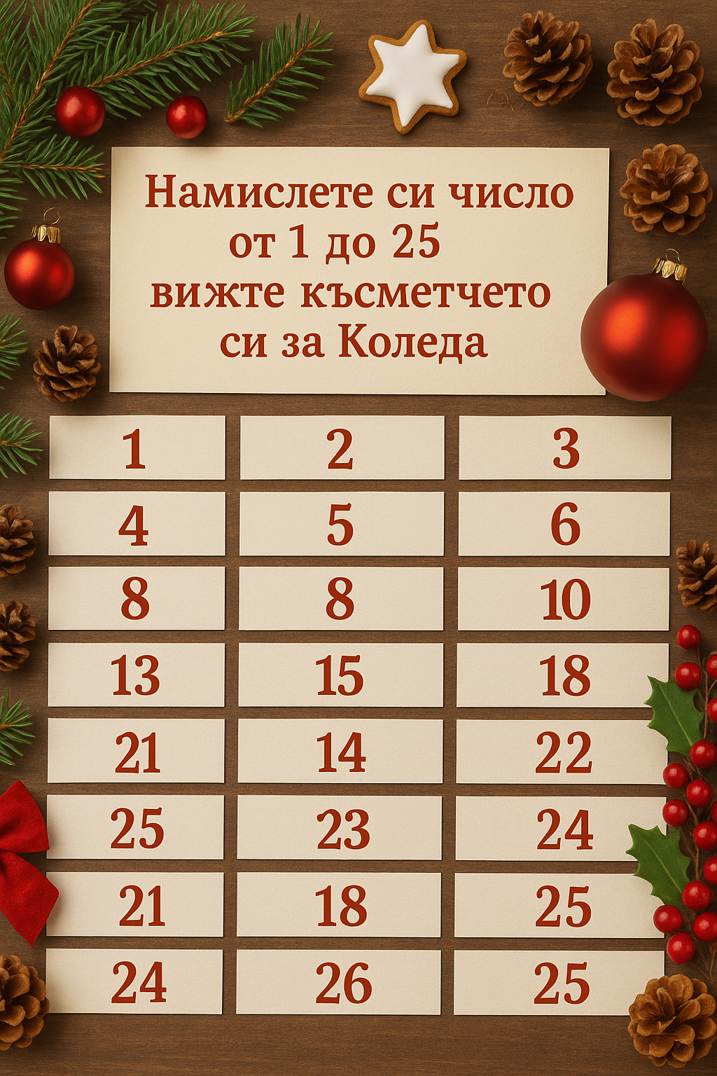 Намислете си число от 1 до 25 и вижте късметчето си за Коледа
