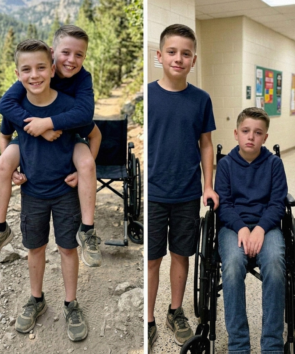 12-годишният ми син носи на гръб своя приятел в инвалидна количка по време на поход — на следващия ден директорката ми се обади и каза: „Елате веднага в училище. Някакви непознати търсят сина ви.“