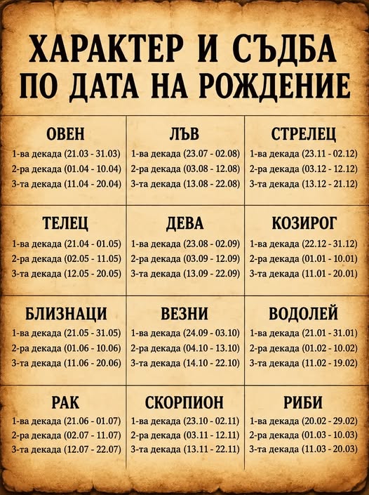 ХАРАКТЕР И СЪДБА СПОРЕД ДАТАТА НА РАЖДАНЕ